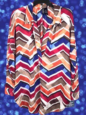 Michele Bohbot Bisou Bisou Top Blouse Womens M Chevron Stripe Red Blue FALL